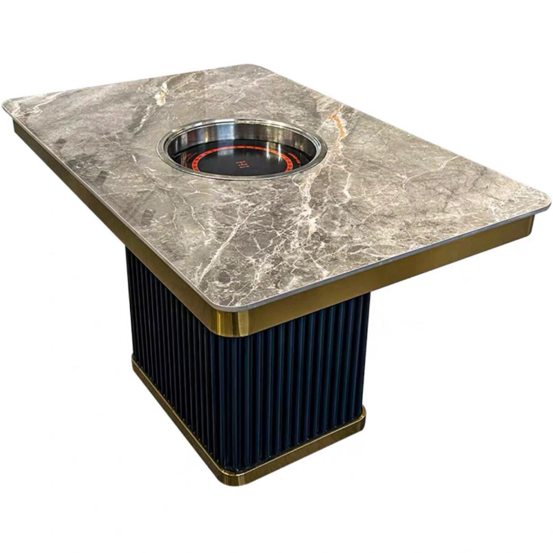 牛肉火鍋高端輕奢時尚岩板下沉式電磁（cí）爐火鍋桌