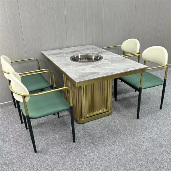 不鏽鋼（gāng）封邊大理石下沉式電磁爐火鍋桌