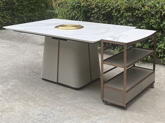 大理石自助無煙燒（shāo）烤桌子_輕奢風岩板電磁爐火鍋桌