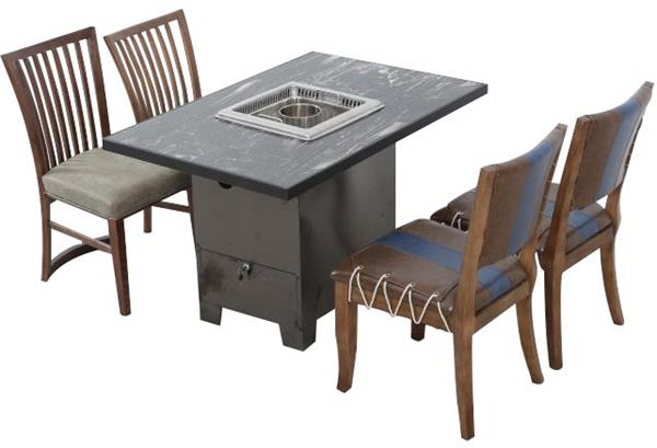 黑色大理石麵櫃式火鍋桌椅