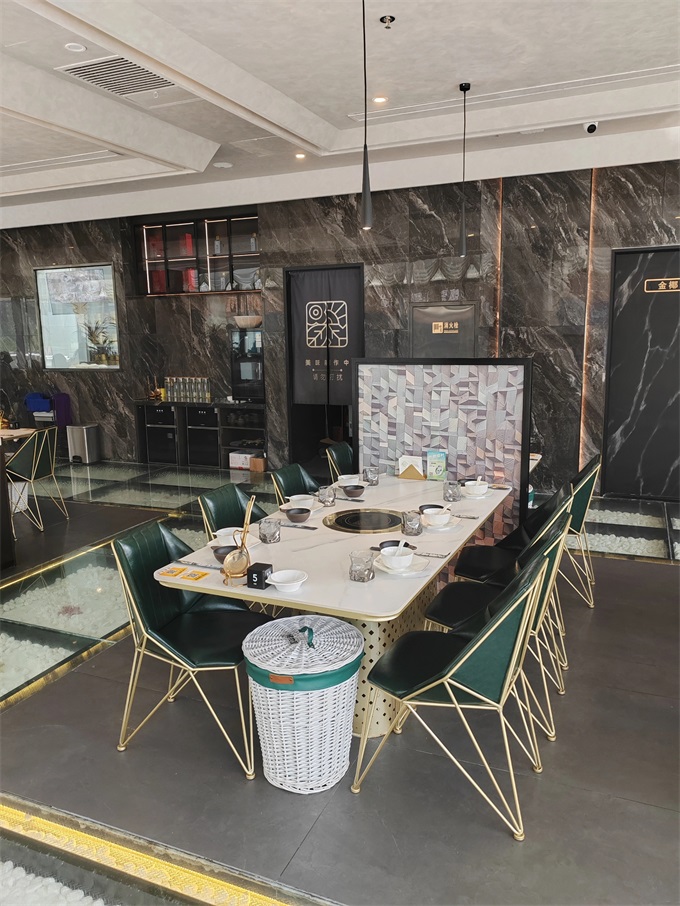 火鍋店時尚輕（qīng）奢（shē）不鏽鋼高（gāo）檔大理石火鍋桌