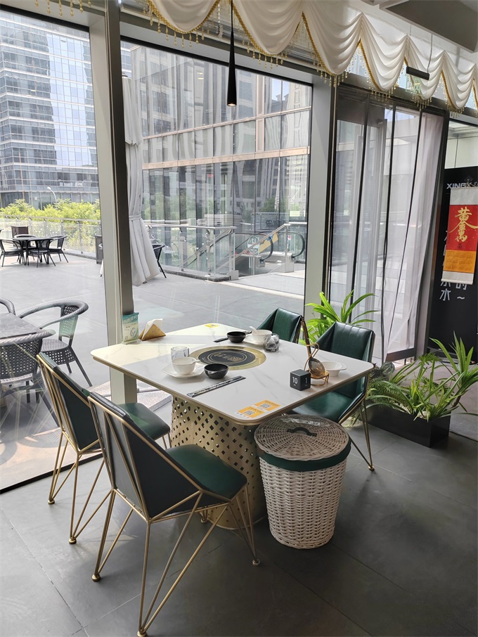 火鍋店時尚輕奢不鏽鋼高檔大理石火鍋桌