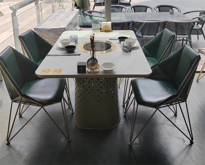 火鍋（guō）店時尚輕奢不鏽鋼高檔大理（lǐ）石火鍋桌