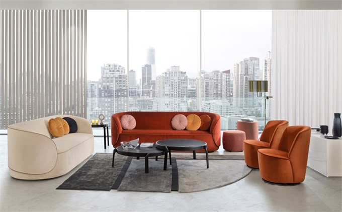 會所後現代意式輕奢弧形扶手創意（yì）沙（shā）發椅（yǐ）