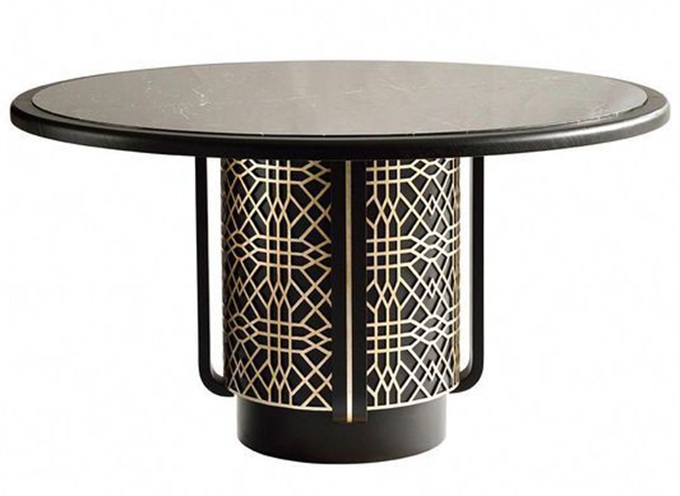 會所新中式創意岩石板圓形桌子