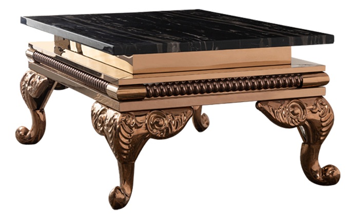 KTV酒吧輕奢玫瑰金不（bú）鏽鋼大理石茶幾定製