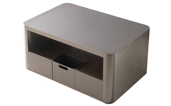 KTV酒吧簡約黑鈦拉絲不鏽鋼帶抽屜茶幾