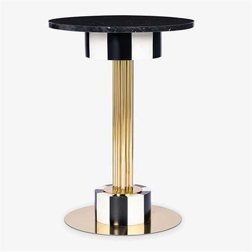 高檔清吧鈦金不鏽鋼大理石高腳圓吧桌