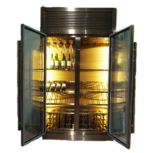 現代簡約香檳金恒溫不鏽鋼酒（jiǔ）櫃_不鏽鋼酒櫃定製廠家