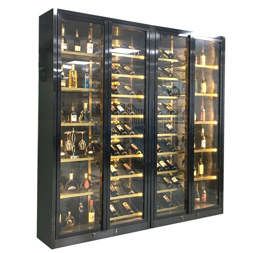 定製（zhì）輕奢黑鈦金不鏽鋼恒溫酒櫃_不鏽鋼酒櫃廠家