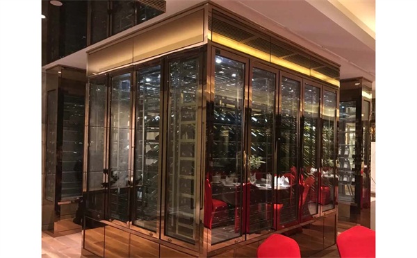 別墅玫瑰金不鏽鋼恒溫酒櫃_酒吧不鏽鋼酒櫃