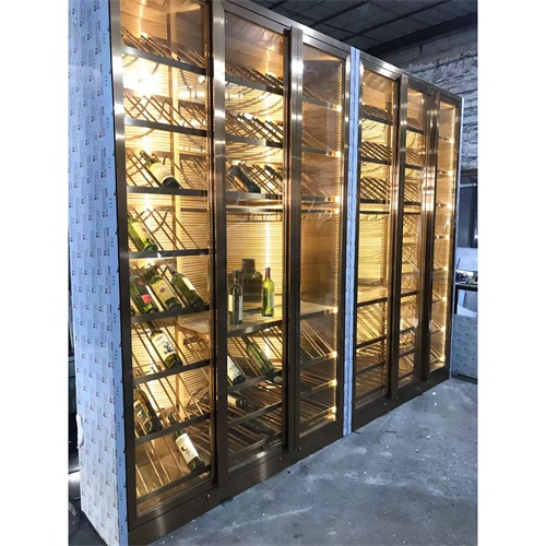 酒莊輕奢時尚不鏽鋼常（cháng）溫酒（jiǔ）櫃_不鏽鋼酒櫃酒架定製