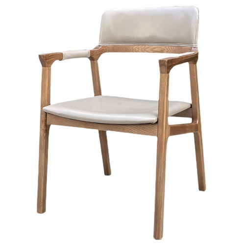 咖啡廳（tīng）飲品店白蠟木實木皮（pí）革軟（ruǎn）包餐椅（yǐ）扶手
