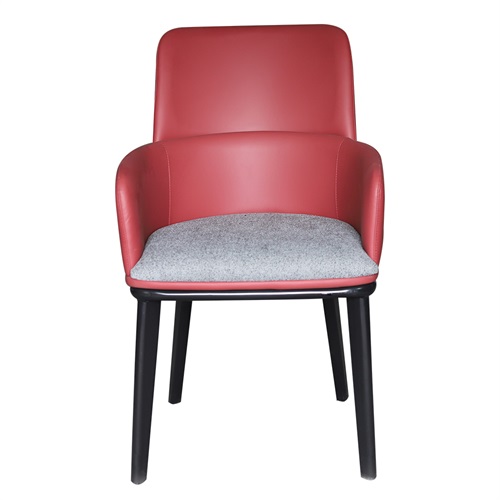 咖啡廳現代簡約（yuē）紅色皮（pí）革實（shí）木扶手餐椅（yǐ）