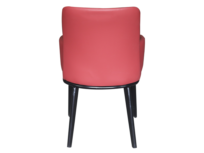 咖啡廳現代簡約紅色皮革實木（mù）扶手餐椅