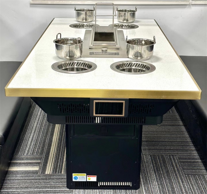 自助無煙烤串火鍋一體桌（zhuō）_涮烤一（yī）體無煙小火鍋桌