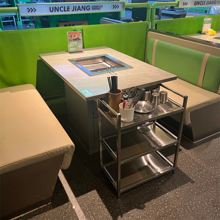 時尚岩板自帶（dài）無煙（yān）淨化自助火鍋烤肉一體桌