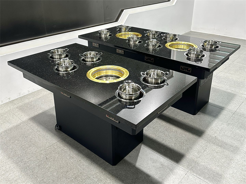 商用8人位無煙涮烤一體桌｜黑色大理石台麵｜自（zì）帶無煙淨化功能