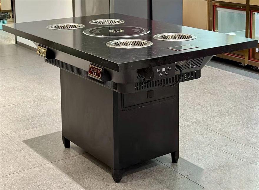 自助火鍋烤肉店下排煙大理石烤涮一體桌