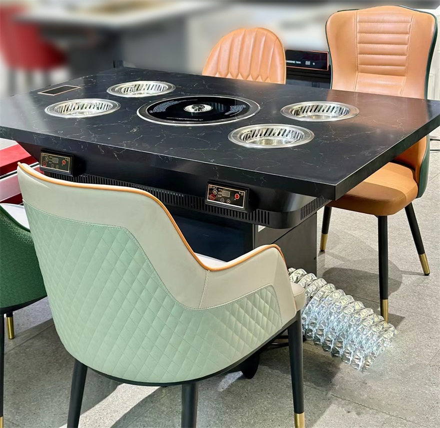 自助火鍋烤肉店下排煙大理（lǐ）石烤涮一體桌