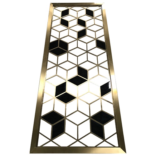 酒店現代立體圖形不（bú）鏽鋼拉（lā）絲屏（píng）風_不鏽鋼屏風製（zhì）品廠