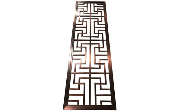 別墅拉絲紅（hóng）古銅不鏽鋼花格屏風_不鏽鋼屏風隔斷廠家