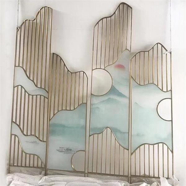 中式（shì）活動屏風隔斷牆（qiáng）_酒樓飯（fàn）店不（bú）鏽鋼彩色屏風