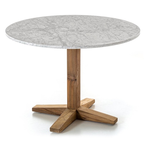 工廠食堂田園（yuán）風大理石實木圓桌子（zǐ）