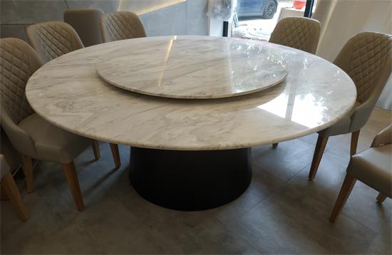 員工飯（fàn）堂大理石圓形（xíng）餐桌_公司職工食堂包間桌子