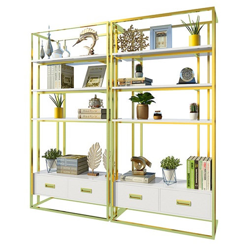 北歐香檳金不（bú）鏽鋼金屬書架簡（jiǎn）約_不（bú）鏽鋼書架款式（shì）定（dìng）製