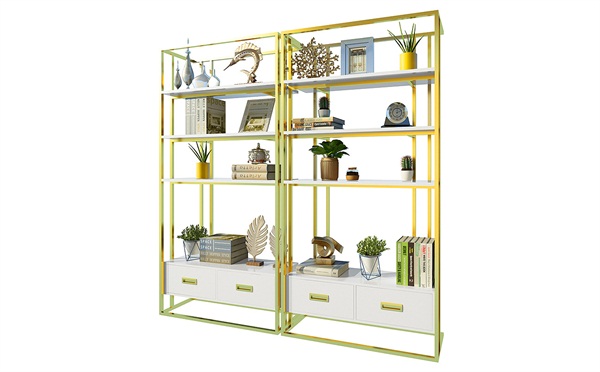 北歐香檳金（jīn）不鏽鋼金屬書架簡約_不鏽鋼書架款式定製