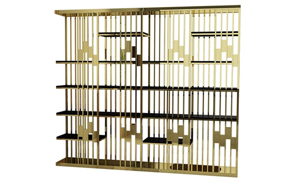 輕奢拉絲香檳金不鏽鋼書架_不鏽鋼書架製品加（jiā）工（gōng）