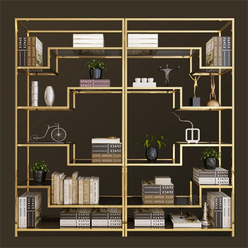 美術館香（xiāng）檳（bīn）金拋光不鏽鋼書架（jià）_不鏽鋼書架定製生產