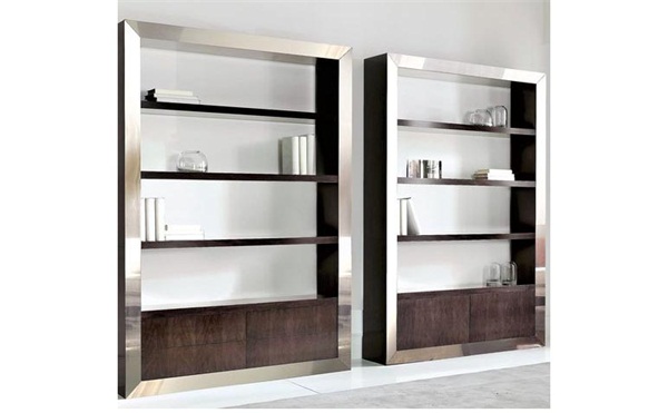 後現代簡約創意不鏽鋼書櫃多層（céng）_不鏽鋼書櫃工廠生產