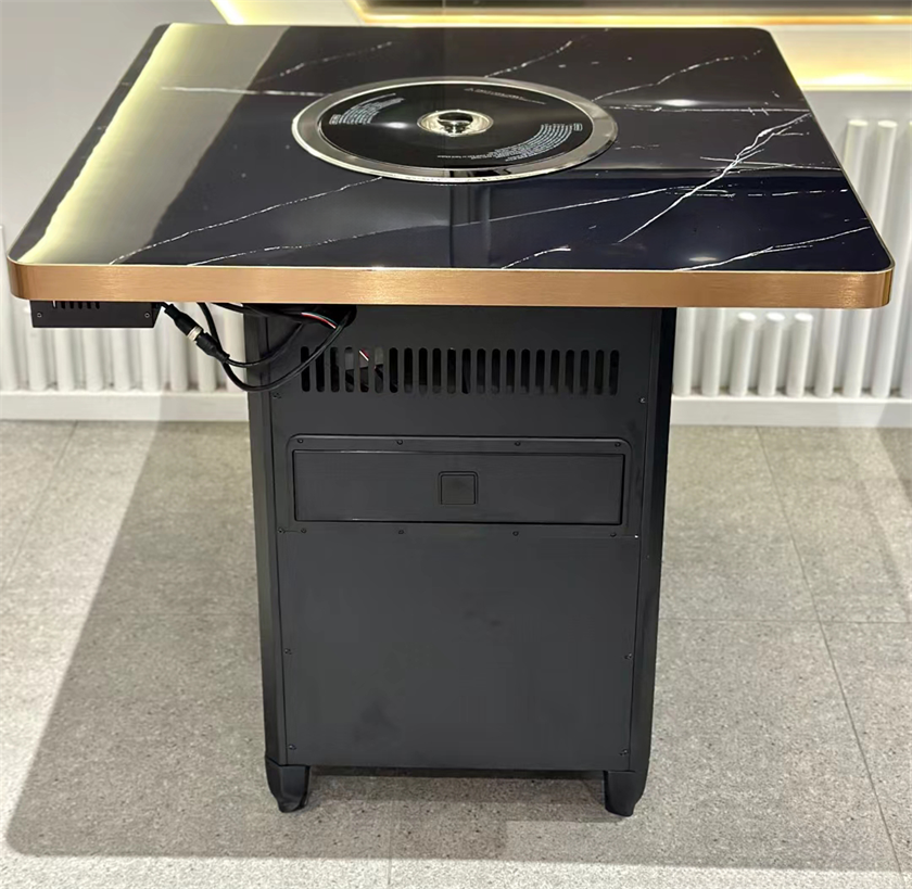 自助烤肉店時尚不鏽鋼封邊大理石無煙烤肉桌