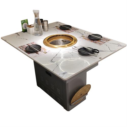 烤肉店無（wú）煙淨化下排煙燒烤桌_韓式自助無煙（yān）燒烤桌