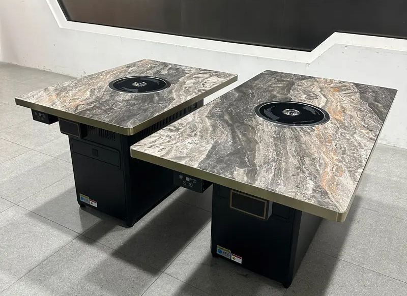 自助烤肉餐（cān）廳不鏽鋼包邊岩板台麵智能無煙淨化烤肉桌