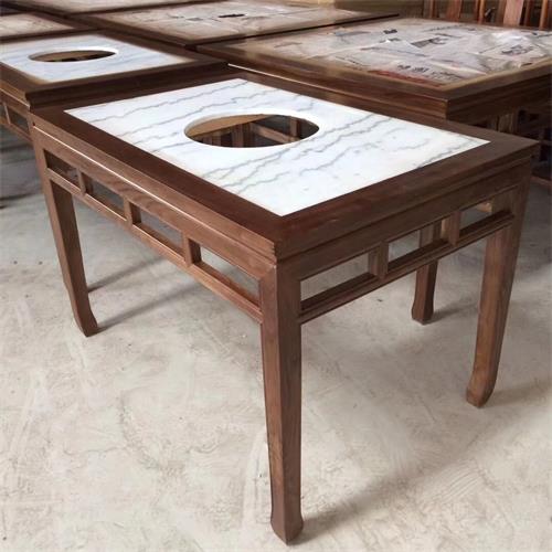 仿古中式實（shí）木邊框鑲（xiāng）嵌（qiàn）大理石台麵電（diàn）磁爐火鍋桌