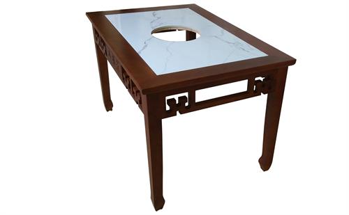 實木鑲嵌大理石電磁爐老火鍋桌_帶抽屜（tì）火鍋實木餐桌