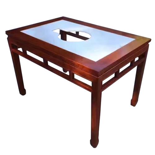 串串香火鍋店大理石仿（fǎng）古實木火鍋桌電磁（cí）爐燃氣灶餐桌