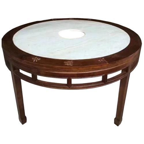 圓形（xíng）大理石火鍋桌仿古實木煤氣（qì）灶電磁爐火鍋桌
