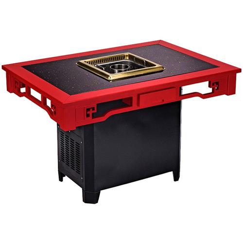 無煙淨化火鍋桌（zhuō）椅新款實木嵌深色石材無煙火鍋桌