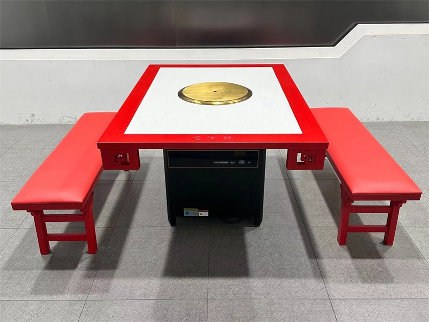 中式複古實木封邊大理（lǐ）石無煙淨化火鍋（guō）桌