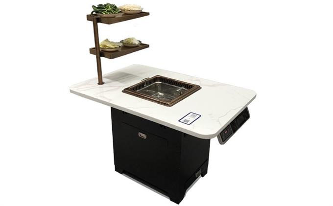 上海無煙火鍋桌_大理石（shí）台麵海底撈（lāo）無煙寶火鍋桌