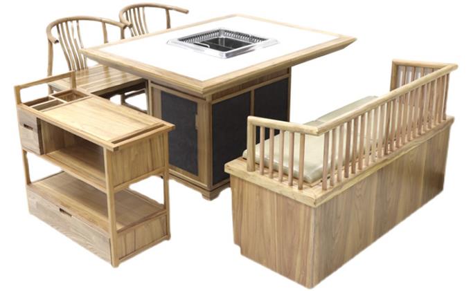 中式（shì）實木無煙淨化火（huǒ）鍋桌_智能無煙下排煙火鍋桌