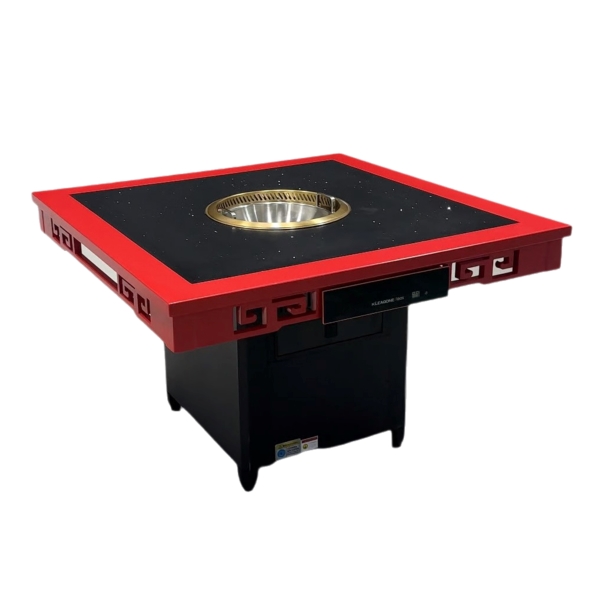 中式實木包邊大理石無煙自淨化火鍋桌