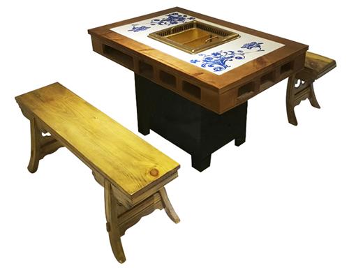 仿古實木雕花新中（zhōng）式無煙淨化火鍋桌椅