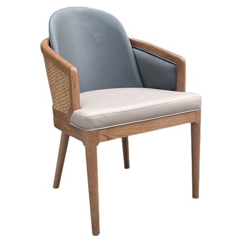 現代簡約茶餐廳（tīng）包廂北歐實木（mù）灰色皮椅子