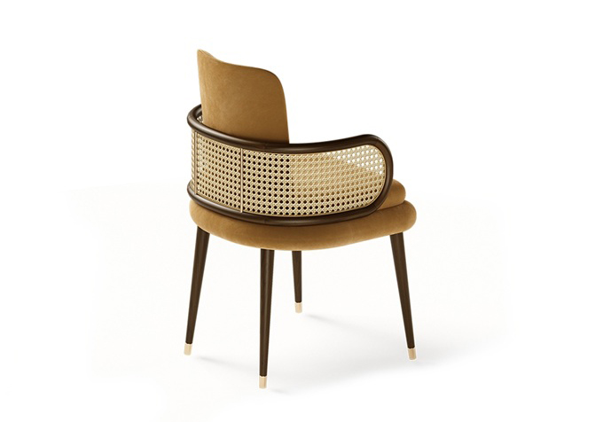 西餐廳時尚皮革軟包藤編靠背椅子