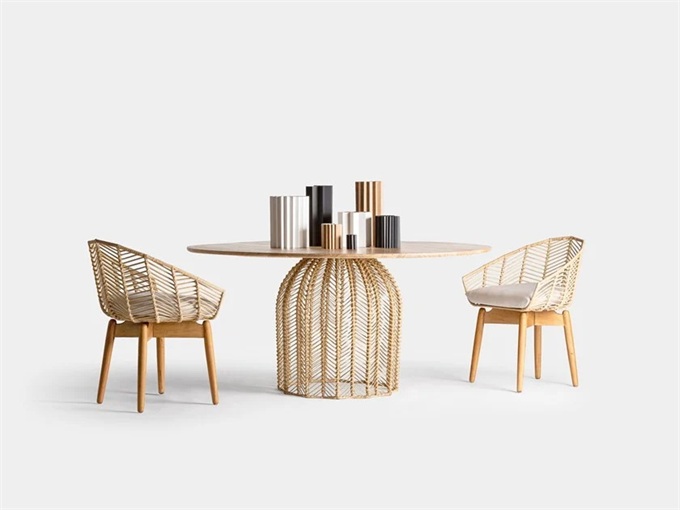 西餐廳田園風創意藤（téng）編實木餐桌
